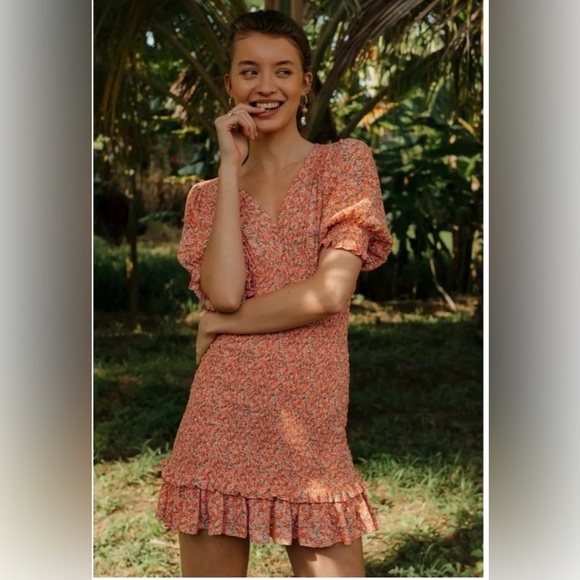 FAITHFULL THE BRAND Margherita Smocked Mini Dress | Floral Short Puff Sleeve | 2 - Picture 9 of 12